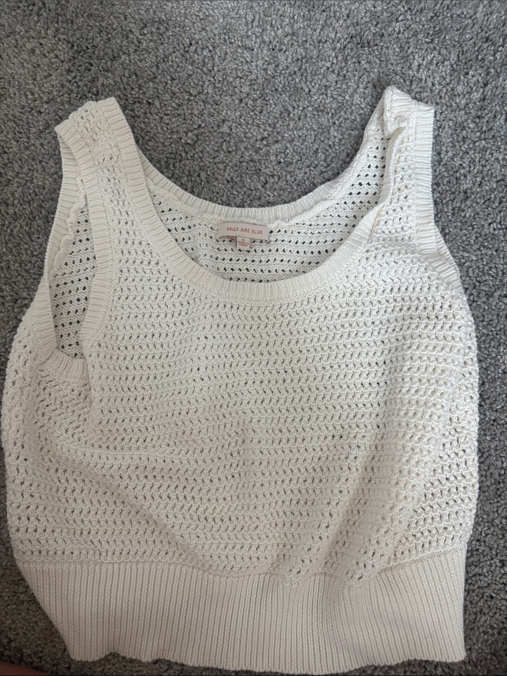 Skies Are Blue Cream Crochet Knit Tank